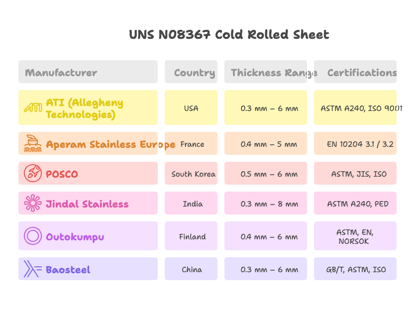 ステンレス鋼 UNS N08367 冷間圧延シート メーカー