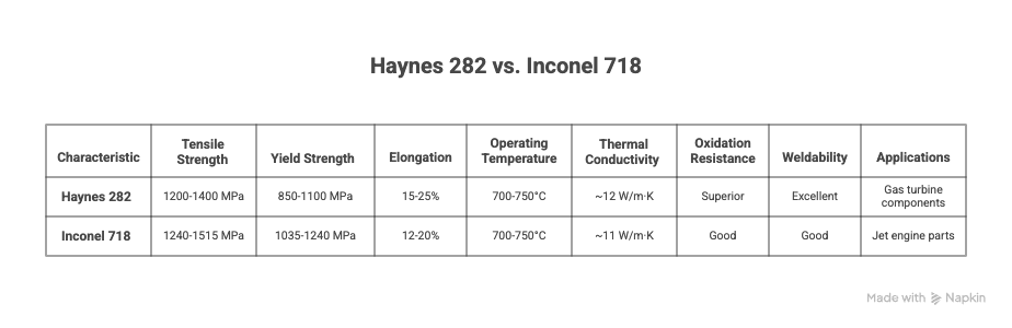 Haynes 282 vs Inconel 718 : Comparaison des propriétés des matériaux et des applications
