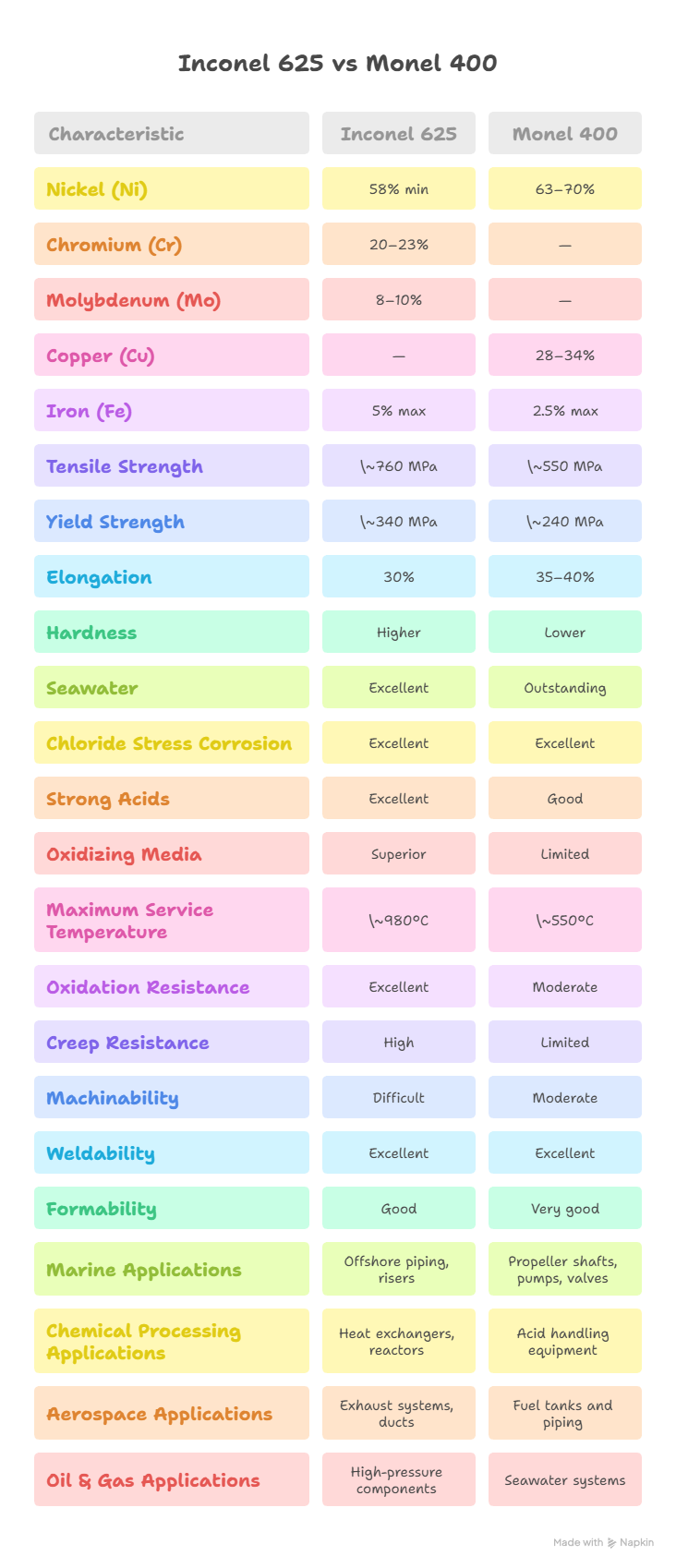 Inconel 625 vs Monel 400