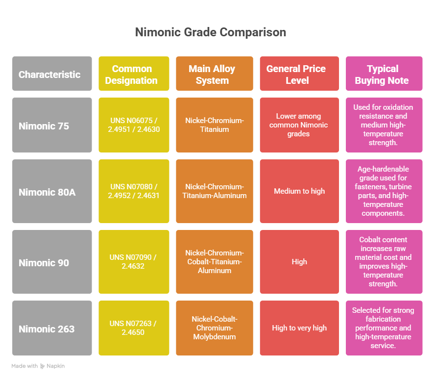 Nimonic Price Per Kg: Grade Comparison, Market Reference, Cost Factors, and Supplier Quotation Guide 1 Nimonic Price Per Kg: Grade Comparison, Market Reference, Cost Factors, and Supplier Quotation Guide